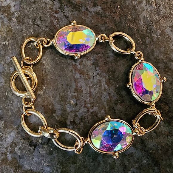 Etsy Iridescent Crystal Beaded Gold Tone Bracelet - Picture 11 of 14